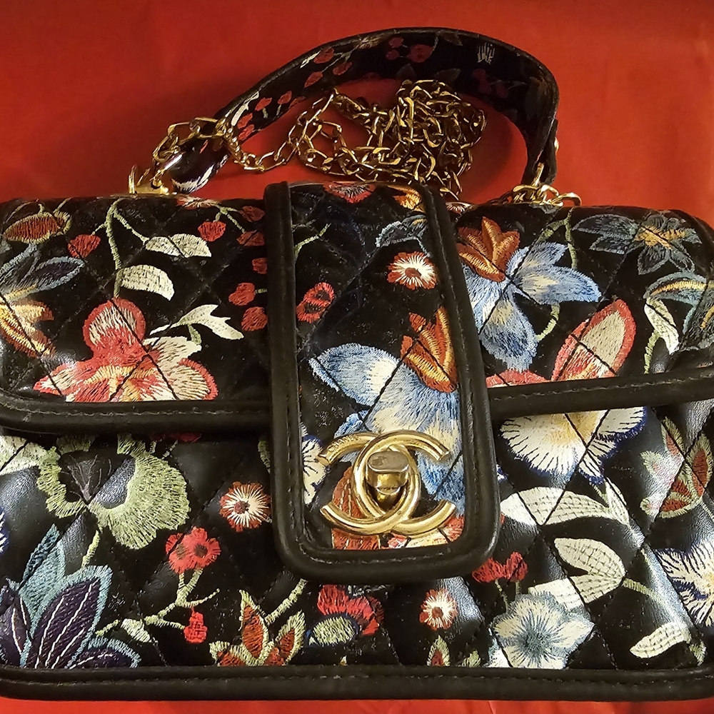 Chanel floral print flap bag